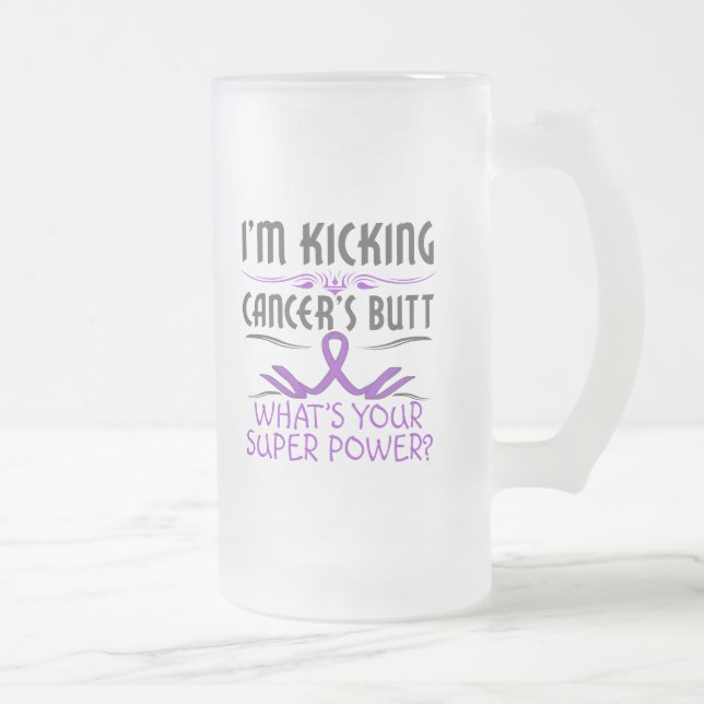 Caneca De Cerveja Vidro Jateado Poder super de retrocesso do bumbum do cancer de (Direita)