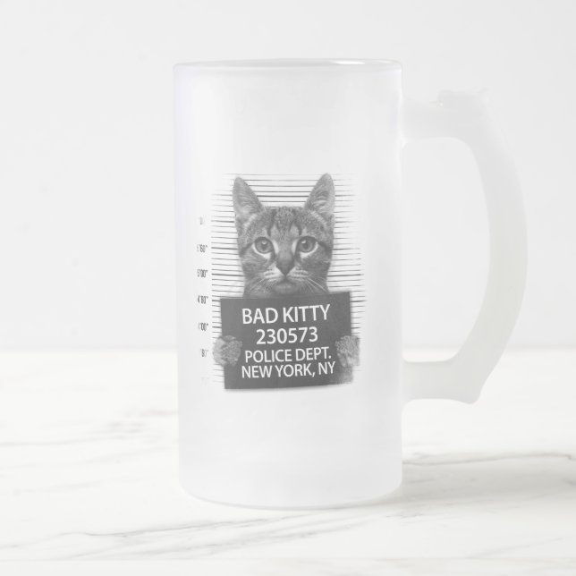 Caneca De Cerveja Vidro Jateado Polícia de Gato de Gato Mau Prende Foto Engraçada (Direita)