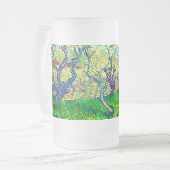 Caneca De Cerveja Vidro Jateado Pomar Vincent van Gogh em Blossom (Frente Esquerda)