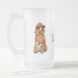 Caneca De Cerveja Vidro Jateado Poodle de Verão
