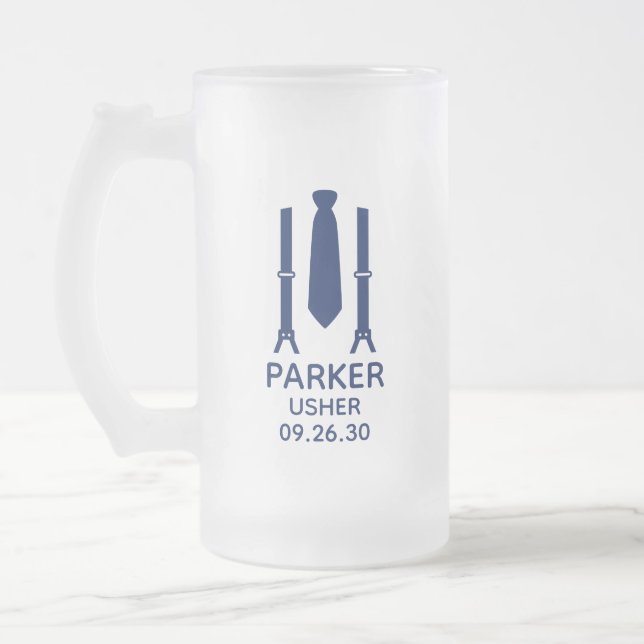 Caneca De Cerveja Vidro Jateado Porteiro Gravata Azul (Esquerda)