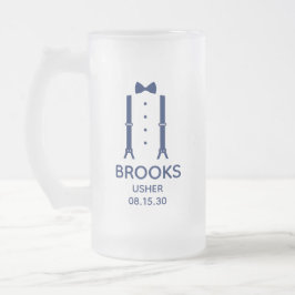 Caneca De Cerveja Vidro Jateado Porteiro Gravata Borboleta Azul