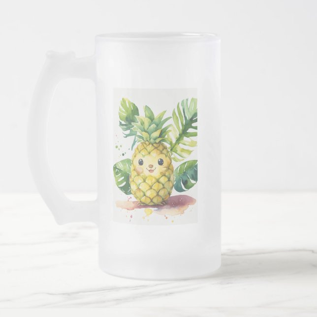 Caneca De Cerveja Vidro Jateado Potat: Ilustração da Aquarela do Bebê-Abacaxi (Esquerda)