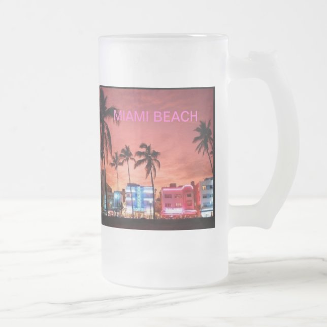 Caneca De Cerveja Vidro Jateado Praia de Miami, Flórida (Direita)