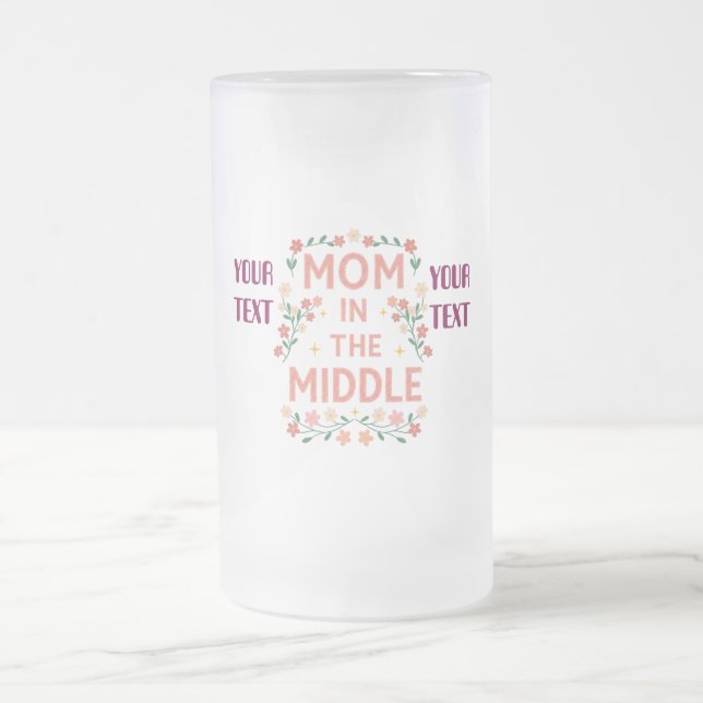 Caneca De Cerveja Vidro Jateado Presente Personalizado Floral para Mãe com Texto C (Centro)