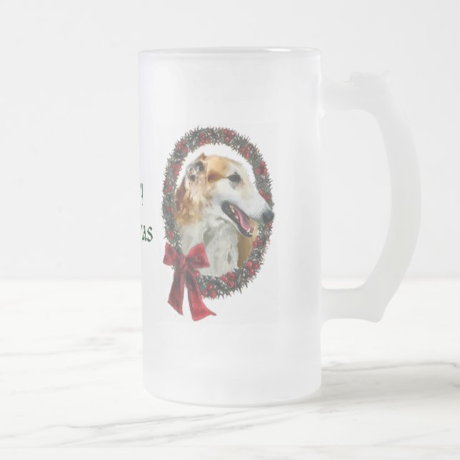Caneca De Cerveja Vidro Jateado Presentes de Natal Borzoi (Direita)