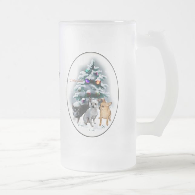 Caneca De Cerveja Vidro Jateado Presentes de Natal Chihuahua (Direita)