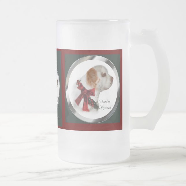 Caneca De Cerveja Vidro Jateado Presentes de Natal Clumber Spaniel (Direita)