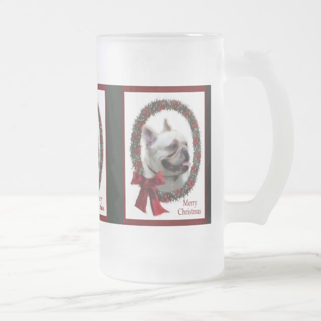 Caneca De Cerveja Vidro Jateado Presentes de Natal para Bulldog Francês (Direita)