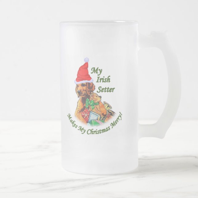 Caneca De Cerveja Vidro Jateado Presentes de Natal para Irish Setter (Direita)