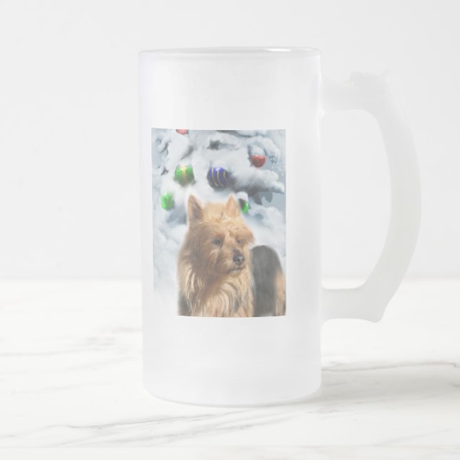 Caneca De Cerveja Vidro Jateado Presentes de Natal Terrier australianos (Direita)