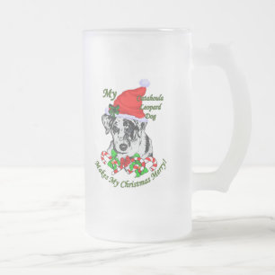 Caneca De Cerveja Vidro Jateado Presentes do Natal do cão do leopardo de Catahoul