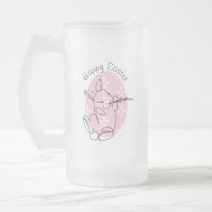 Caneca De Cerveja Vidro Jateado Primavera de Ovos Rosa Cor-de-Arte Coelho Bonito