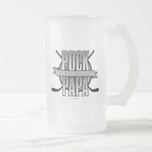 Caneca De Cerveja Vidro Jateado Puck Papa (Hockey Dad) Frosted Glass Beer Mug