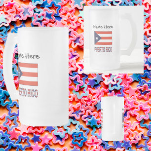 Caneca De Cerveja Vidro Jateado Puerto Rico e Bandeira de Porto Rico Personalizado