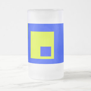 Caneca De Cerveja Vidro Jateado Quadrados amarelos e azuis