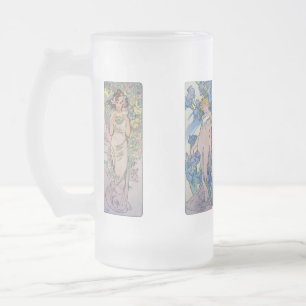 Caneca De Cerveja Vidro Jateado Quatro Flores, Alphonse Mucha