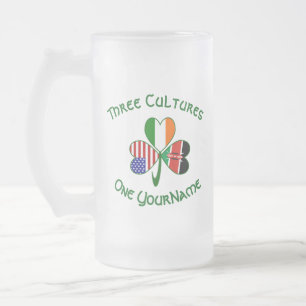 Caneca De Cerveja Vidro Jateado Queniano irlandês EUA Flags Shamrock personalizado