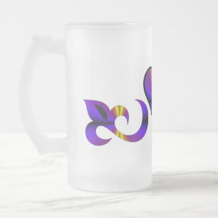 Caneca De Cerveja Vidro Jateado Rainbow Heart Lily and Butterfly