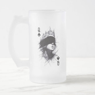 Caneca De Cerveja Vidro Jateado Rainha de Espadas (Estilo 3) Desenho de Arte Fina