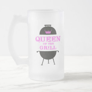 Caneca De Cerveja Vidro Jateado Rainha Do Grill, Coroa Rosa
