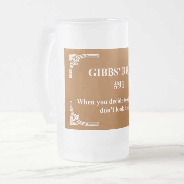 Caneca De Cerveja Vidro Jateado regra 91 de Gibbs (Frente Esquerda)