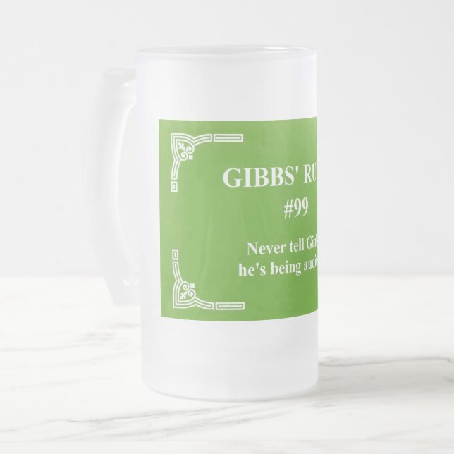 Caneca De Cerveja Vidro Jateado regra 99 de Gibbs (Frente Esquerda)
