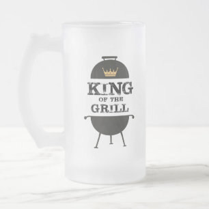 Caneca De Cerveja Vidro Jateado Rei Da Grelha, Coroa Dourada Negra