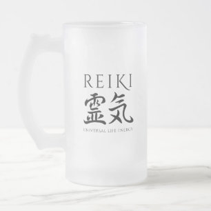 Caneca De Cerveja Vidro Jateado Reiki 霊 気 Energia do Caligráfico Japonês