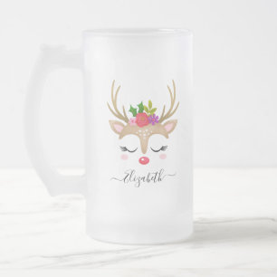 Caneca De Cerveja Vidro Jateado Reindeer de Natal