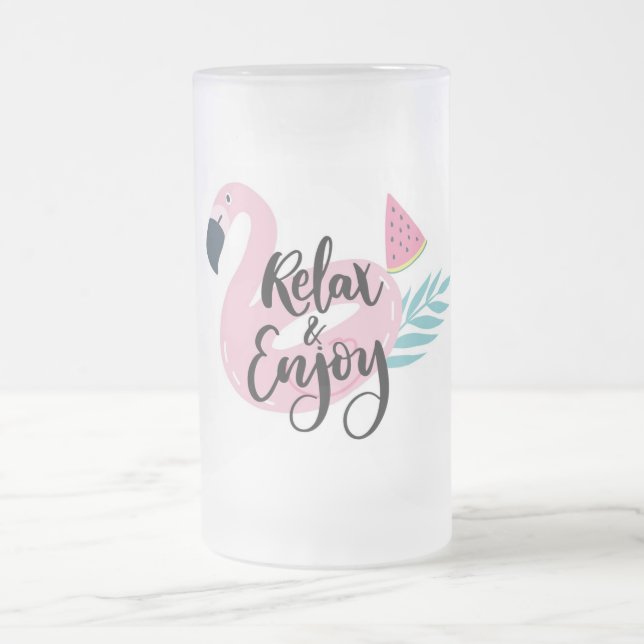 Caneca De Cerveja Vidro Jateado Relaxe e aproveite Flamingo (Centro)