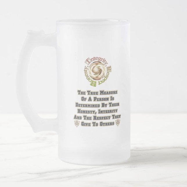 Caneca De Cerveja Vidro Jateado Respeito da integridade da honestidade MXT (Esquerda)