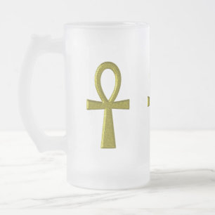 Caneca De Cerveja Vidro Jateado Rico Dourado Ankh Mugs