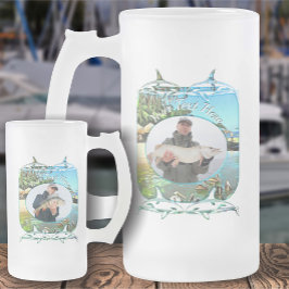 Caneca De Cerveja Vidro Jateado Rio Encontra o Oceano Pesca 0330