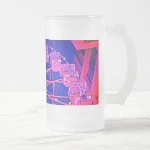 Caneca De Cerveja Vidro Jateado Roda-gigante rosa e roxa
