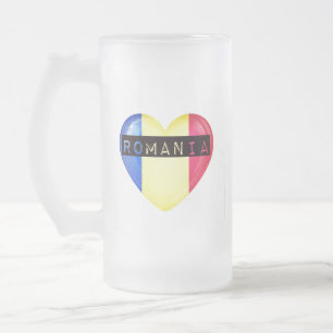Caneca De Cerveja Vidro Jateado Romênia Flag Heart