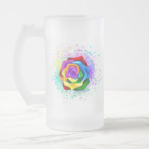 Caneca De Cerveja Vidro Jateado Rosa de arco-íris colorido