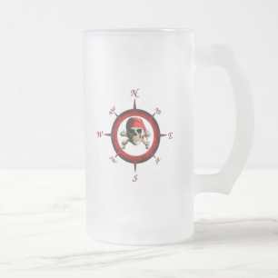 Caneca De Cerveja Vidro Jateado Rosa de compasso do pirata