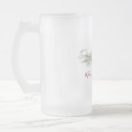 Caneca De Cerveja Vidro Jateado Rosas azuis e Buquê Floral Coroa Casamento