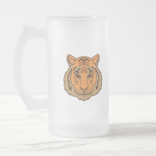 Caneca De Cerveja Vidro Jateado Rosto de Tigre Laranja
