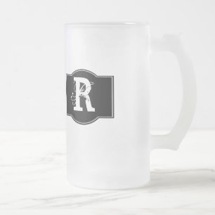 Caneca De Cerveja Vidro Jateado Rótulo Preto Monograma