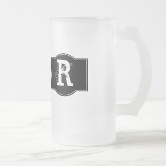 Caneca De Cerveja Vidro Jateado Rótulo Preto Monograma