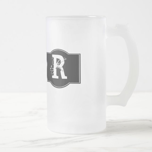 Caneca De Cerveja Vidro Jateado Rótulo Preto Monograma (Direita)