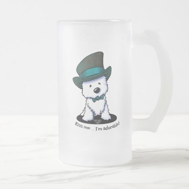 Caneca De Cerveja Vidro Jateado Rua de KiniArt Westie Terrier. (Direita)
