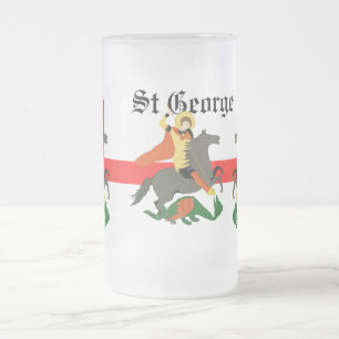 Caneca De Cerveja Vidro Jateado Rua George e Dragão e Cruz de Ruas George  