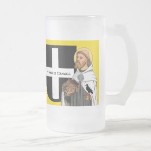Caneca De Cerveja Vidro Jateado S. Piran de Cornwall (SAE 01) e Seu Escudo