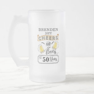 Caneca De Cerveja Vidro Jateado Saúde e Cerveja aos 50 anos de aniversário