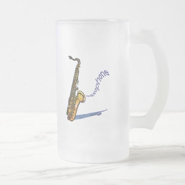 Caneca De Cerveja Vidro Jateado Saxofone (Direita)