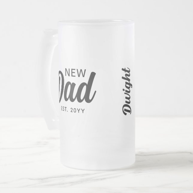 Caneca De Cerveja Vidro Jateado Script Preto do novo papai Personalizado (Frente Esquerda)