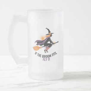 Caneca De Cerveja Vidro Jateado "Se a Vassoura Serve, Voar" Bruxa